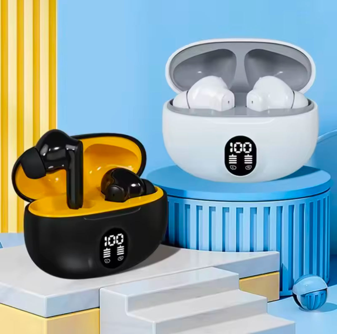 TWS Wireless Earbuds with LED Display – ENC Noise Cancellation, HiFi Stereo, Bluetooth 5.3 – Available in Black & White