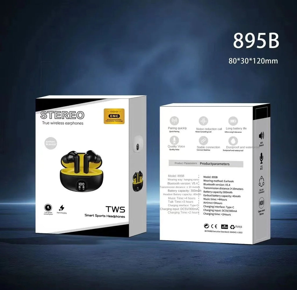 TWS Wireless Earbuds with LED Display – ENC Noise Cancellation, HiFi Stereo, Bluetooth 5.3 – Available in Black & White