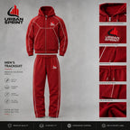 Men’s Premium Polyester Fleece Tracksuit – Red Hooded Sportswear Set | Urban Sprint