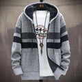 Men’s Grey & Black Hooded Zipper Cardigan Sweater | Stylish Winter Knit Hoodie Jacket