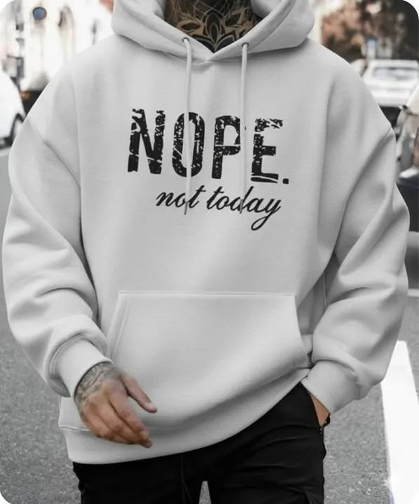 Men’s Grey & White Graphic Oversized Hoodie | Stylish Printed Pullover Sweatshirt | Winter Streetwear