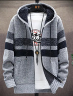 Men’s Grey & Black Hooded Zipper Cardigan Sweater | Stylish Winter Knit Hoodie Jacket