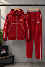 Men’s Premium Polyester Fleece Tracksuit – Red Hooded Sportswear Set | Urban Sprint
