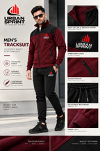 Urban Sprint Men’s Fleece Tracksuit – Maroon & Black