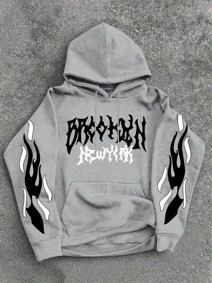 Men’s Grey & White Graphic Oversized Hoodie | Stylish Printed Pullover Sweatshirt | Winter Streetwear