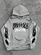 Men’s Grey & White Graphic Oversized Hoodie | Stylish Printed Pullover Sweatshirt | Winter Streetwear