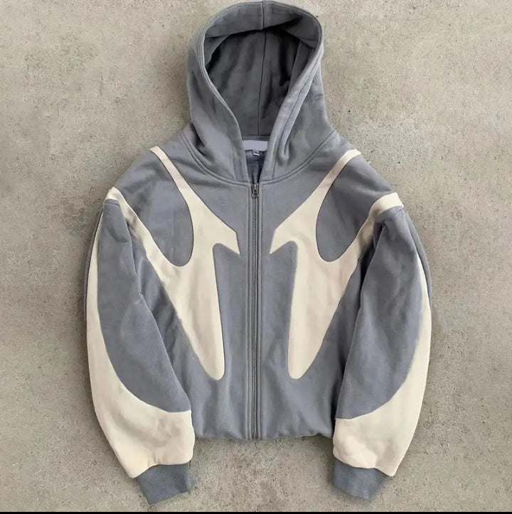 Men’s Grey & White Graphic Oversized Hoodie | Stylish Printed Pullover Sweatshirt | Winter Streetwear