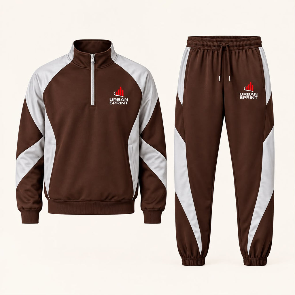 Men's Brown & Grey Half-Zip Tracksuit Set | Urban Sprint